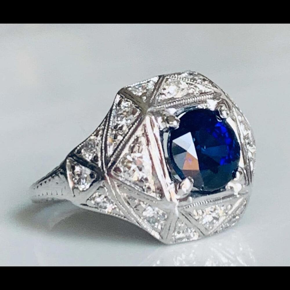Sapphire Ring Platinum Old Cut Diamond Edwardian Engagement Ring Platinum 1910s